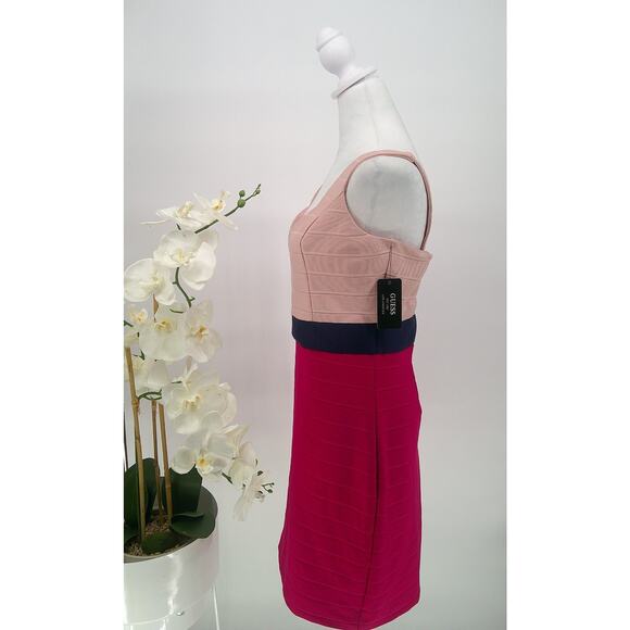 NWT Guess Womens Size 16 Hot Pink Blush Color Block Bandage Bodycon Dress - Picture 3 of 9